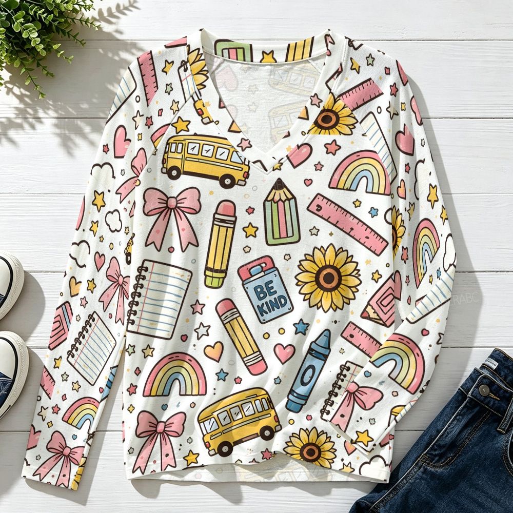 Be Kind Sunflower Raglan V-Neck Long Sleeve Top