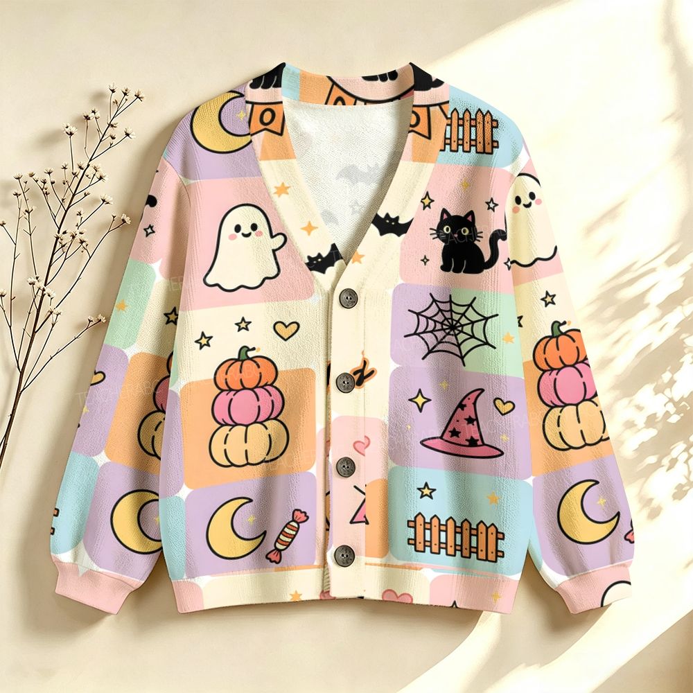Pink Pumpkin Ghost Teacher Sweater-Style Cardigan