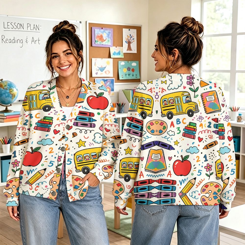 Let's Go TO school Teacher Sweater-Style Cardigan