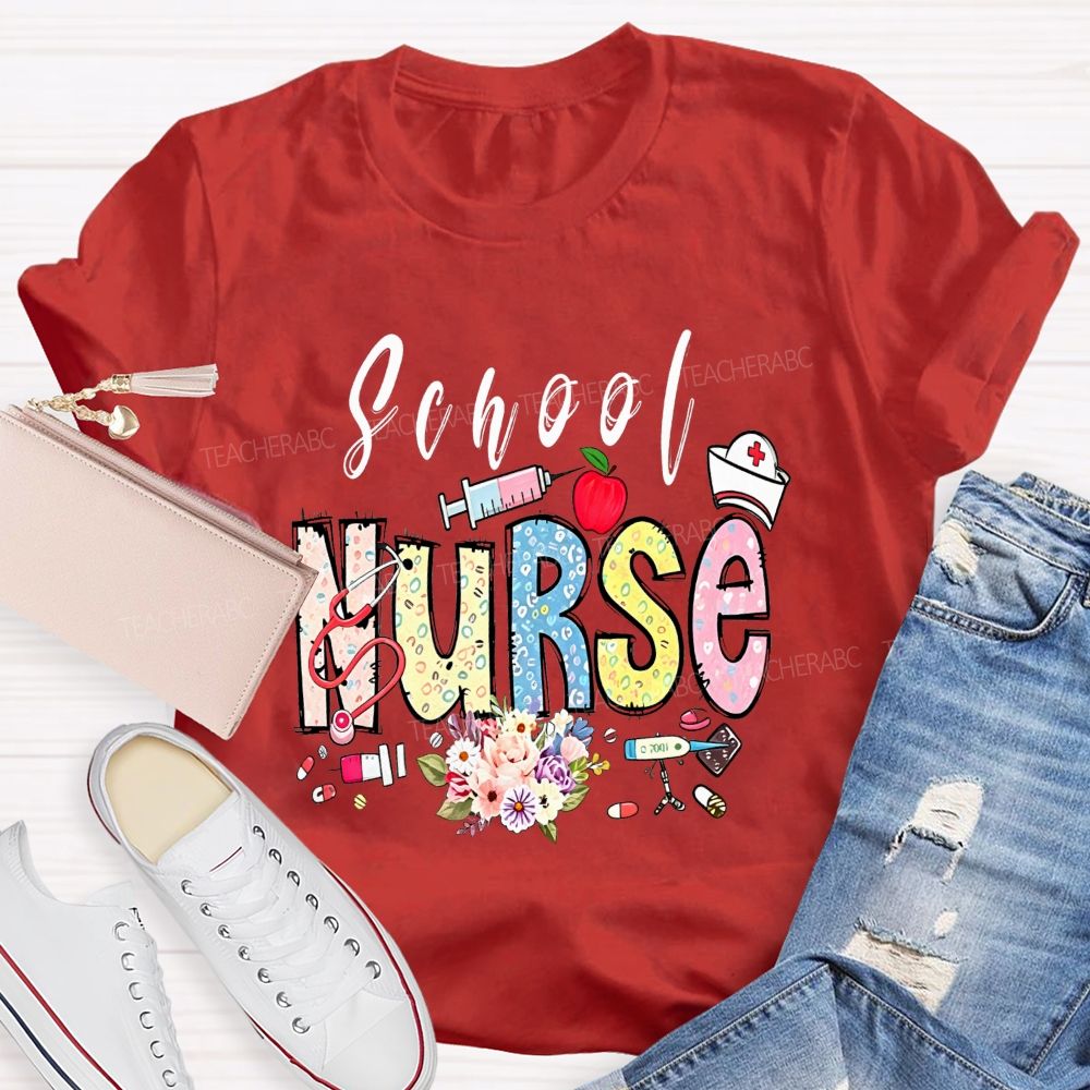 Apple Flowers And All The School Nurse T-shirt