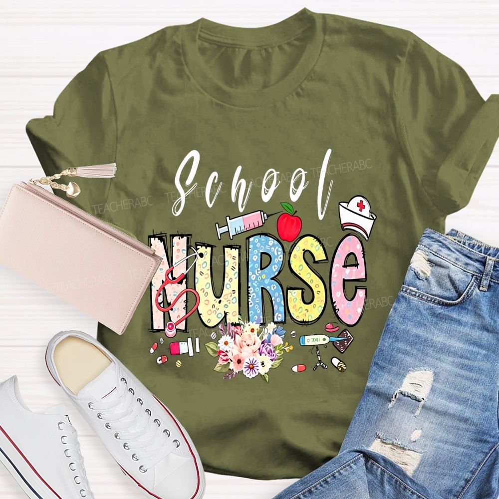 Apple Flowers And All The School Nurse T-shirt