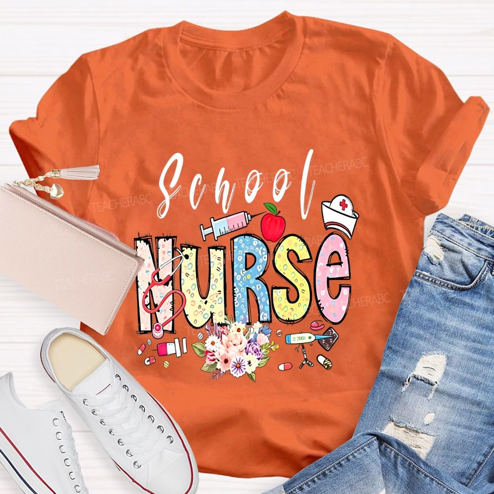Apple Flowers And All The School Nurse T-shirt