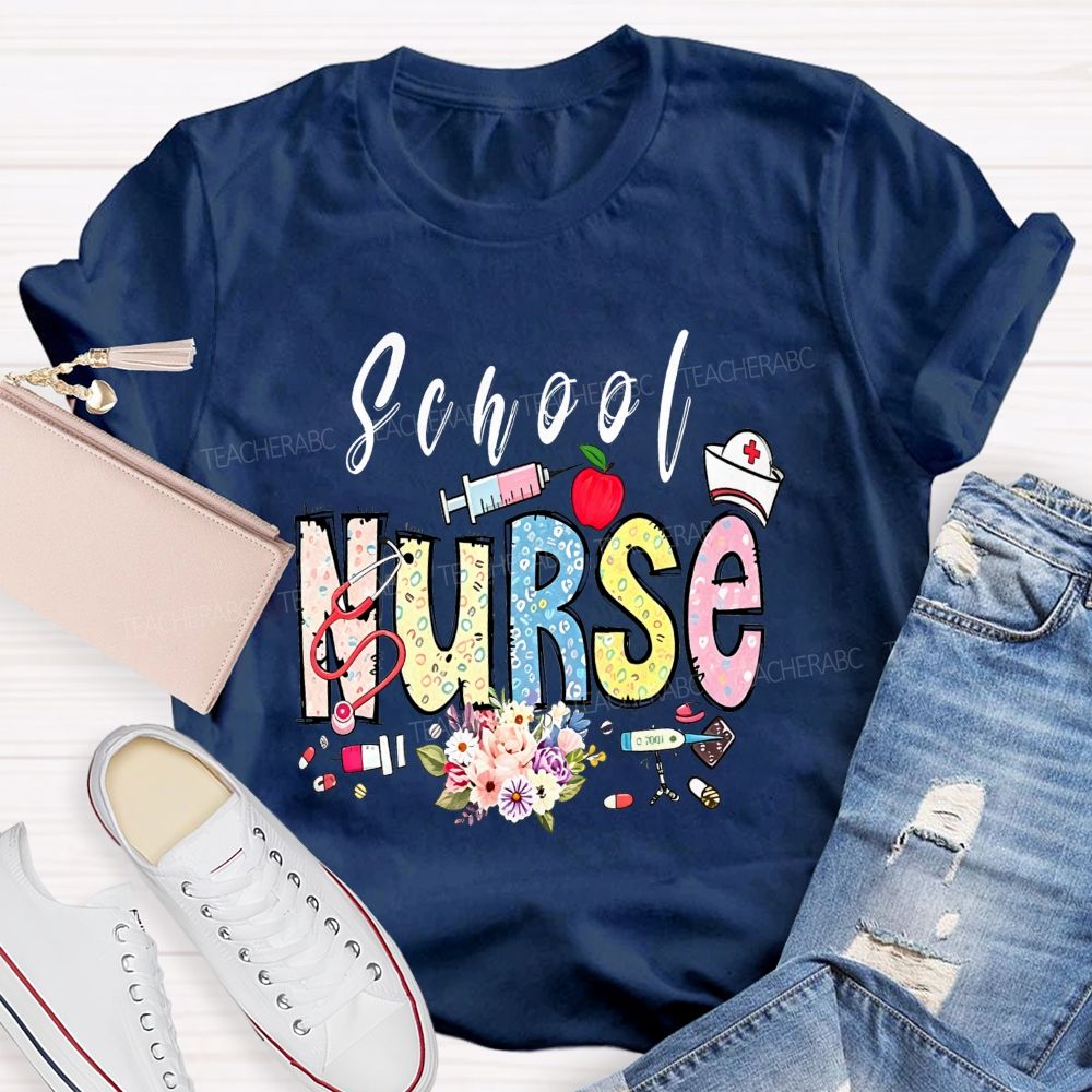 Apple Flowers And All The School Nurse T-shirt