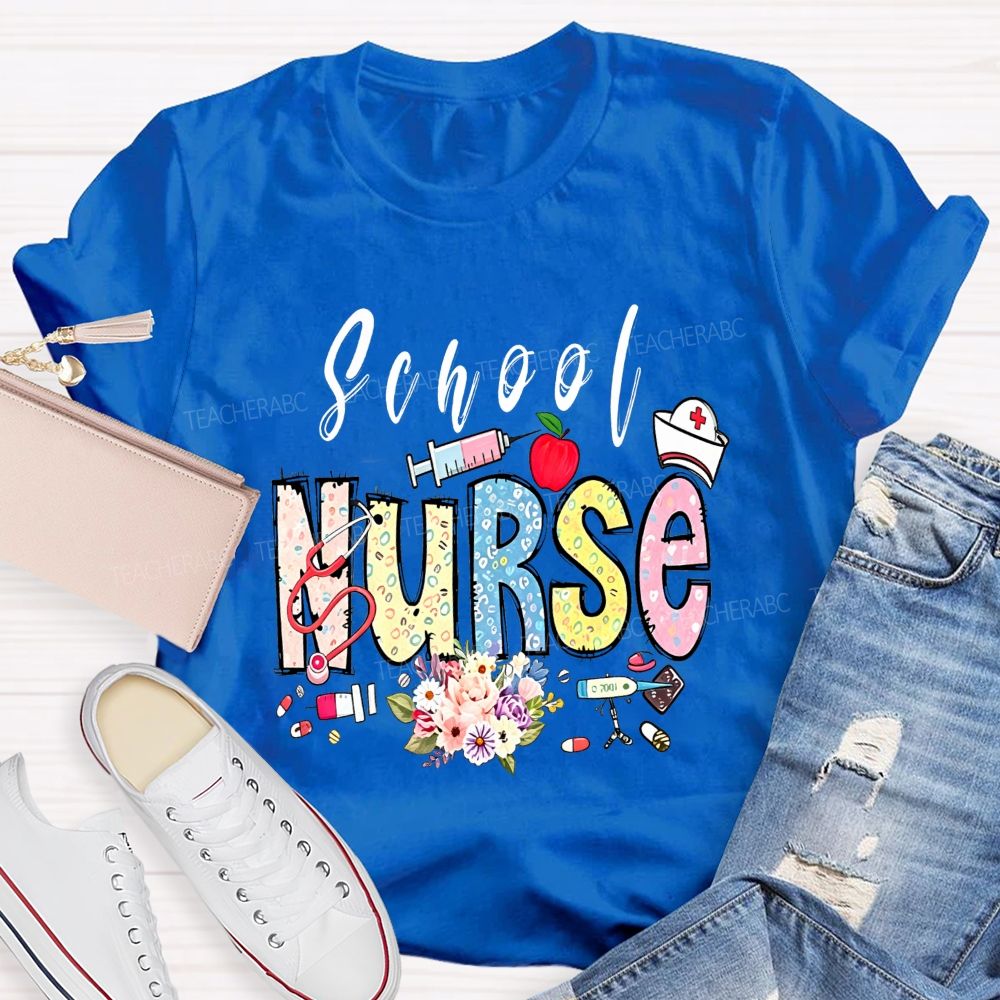 Apple Flowers And All The School Nurse T-shirt