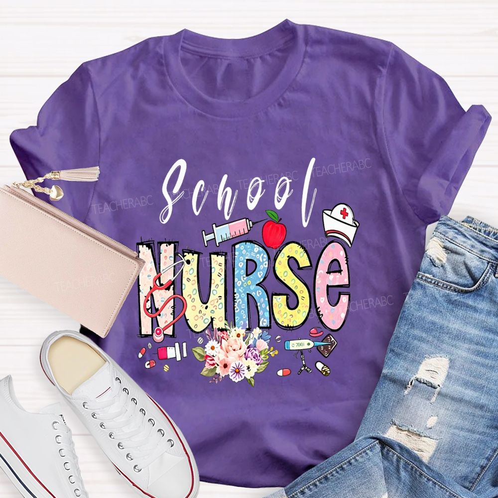 Apple Flowers And All The School Nurse T-shirt