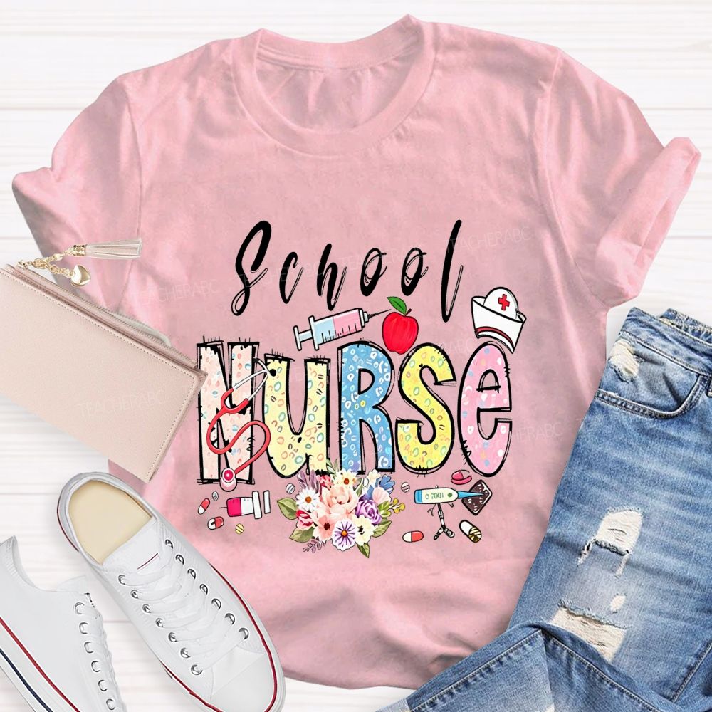 Apple Flowers And All The School Nurse T-shirt