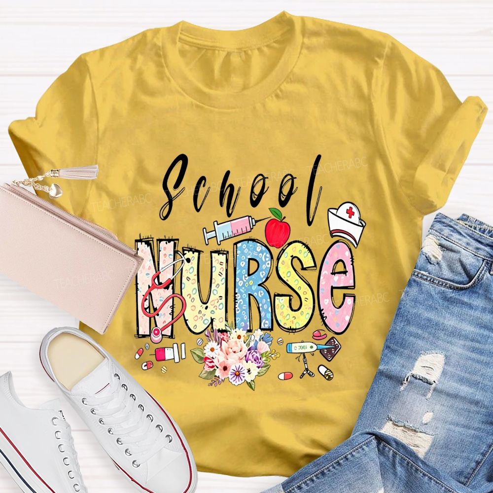 Apple Flowers And All The School Nurse T-shirt