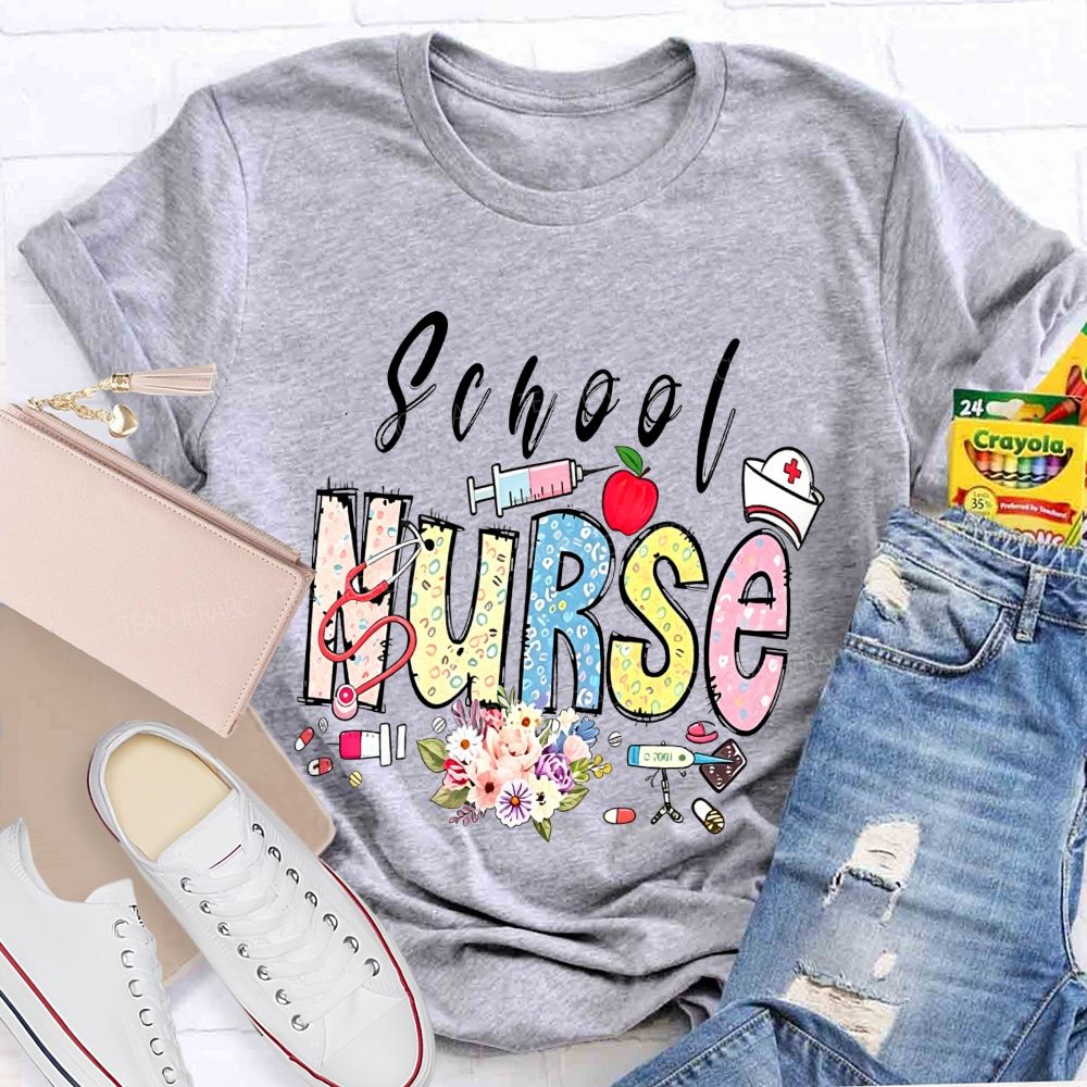 Apple Flowers And All The School Nurse T-shirt
