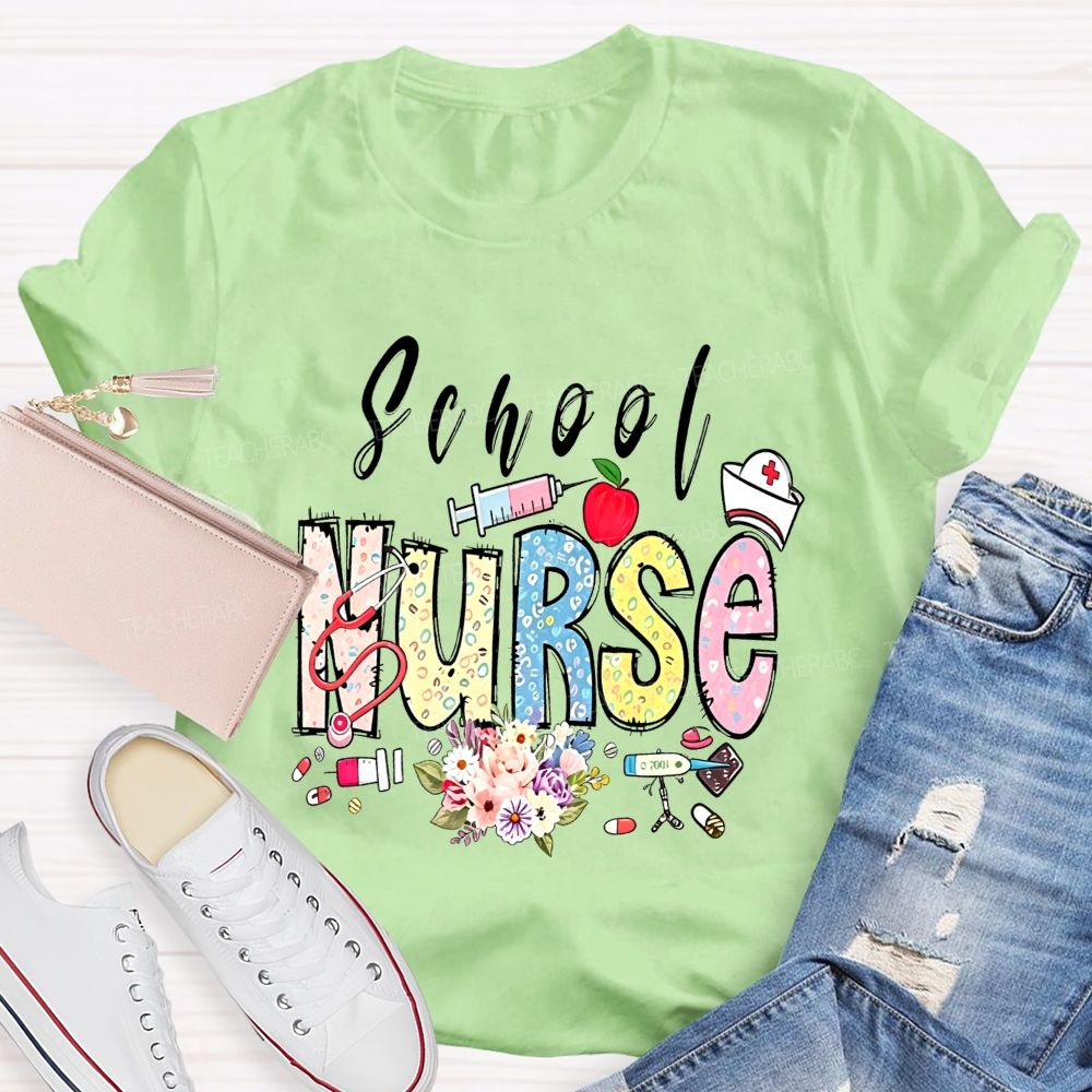 Apple Flowers And All The School Nurse T-shirt