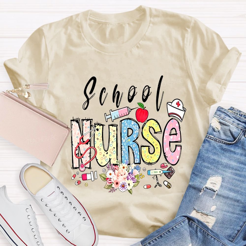 Apple Flowers And All The School Nurse T-shirt