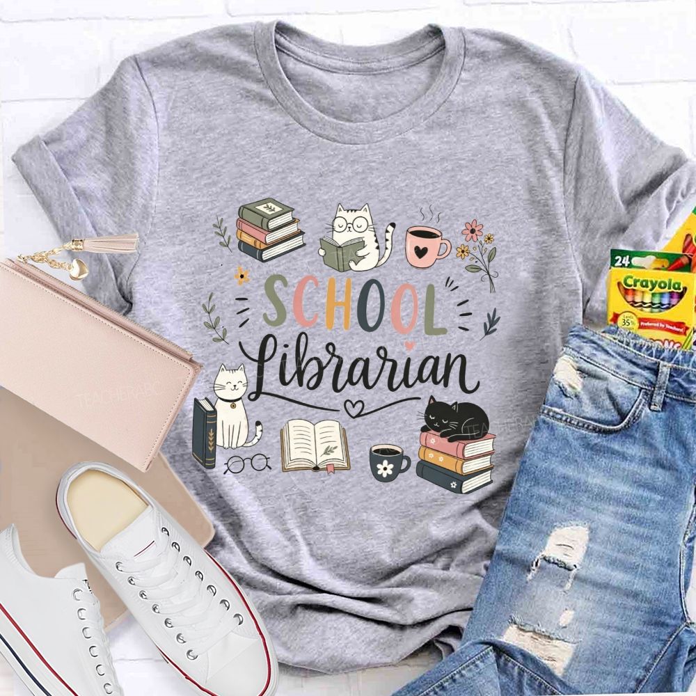 Librarian Mode Books Cats And Coffee T-shirt