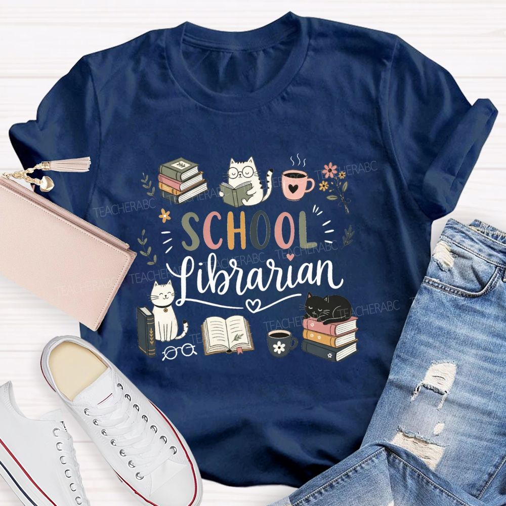 Librarian Mode Books Cats And Coffee T-shirt