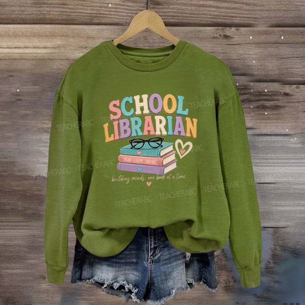 School Librarian Building Minds One Book At A Time Read Learn Inspire Sweatshirt