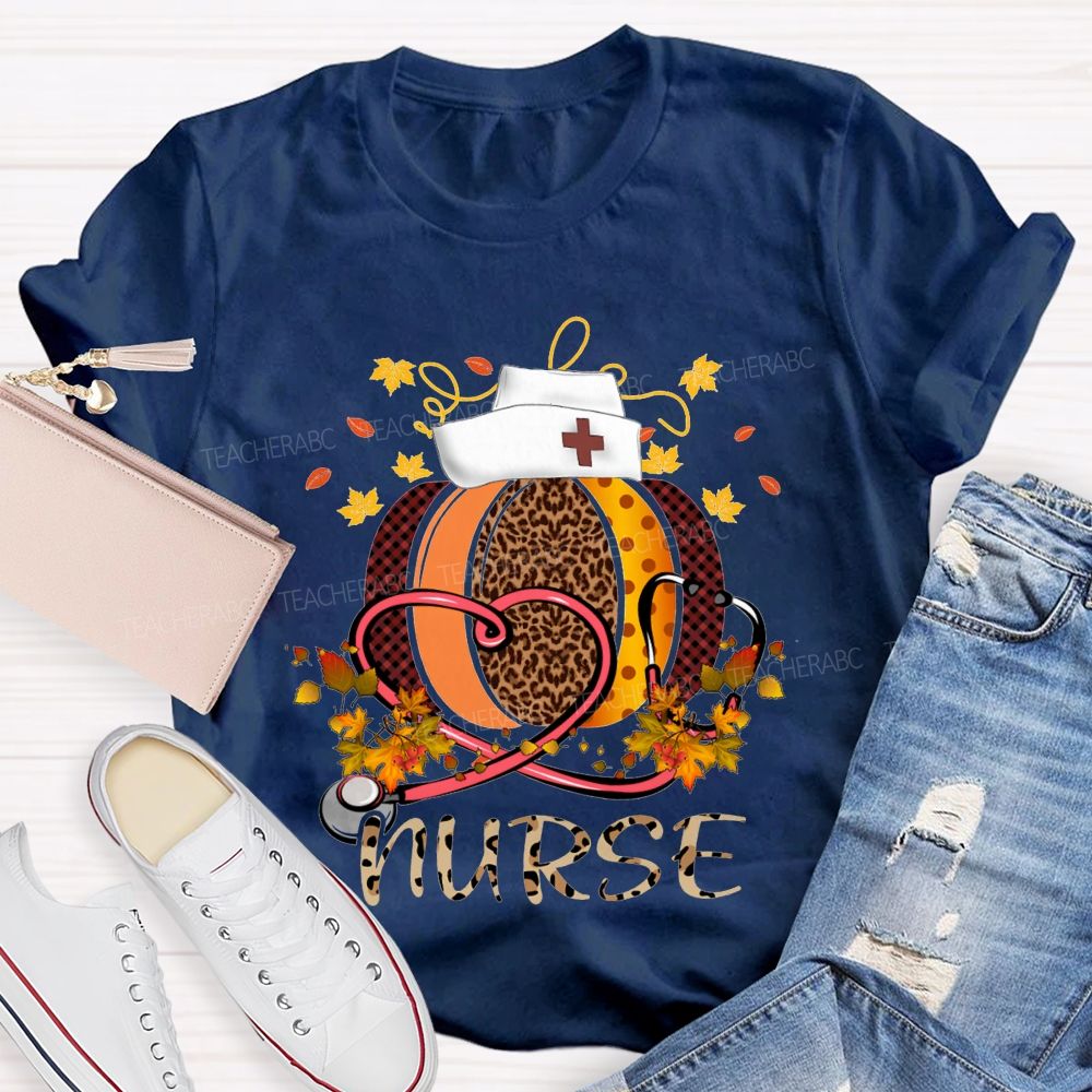 Pumpkins Stethoscopes And Nurse Fall Vibes Teacher T-shirt