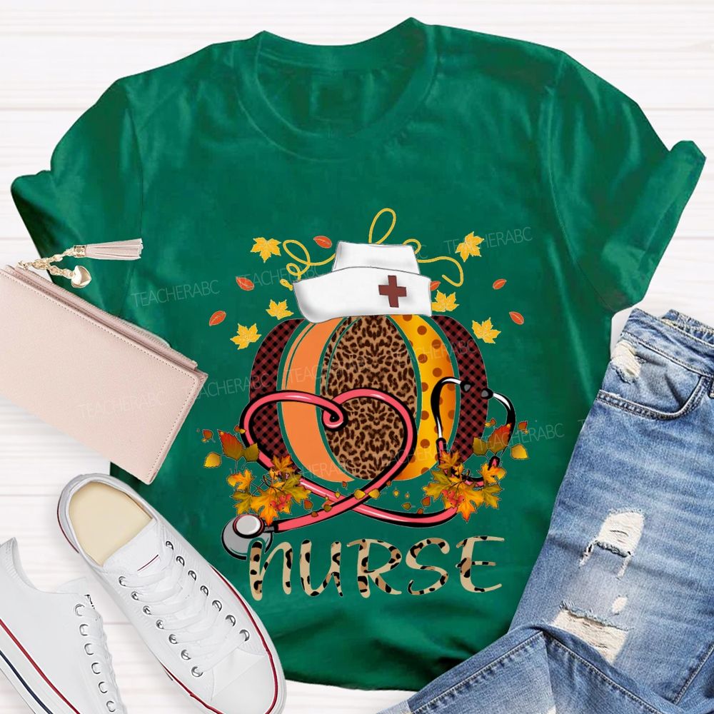 Pumpkins Stethoscopes And Nurse Fall Vibes Teacher T-shirt