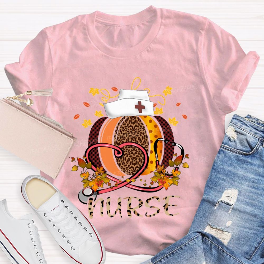 Pumpkins Stethoscopes And Nurse Fall Vibes Teacher T-shirt