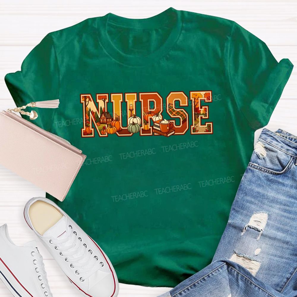 Pumpkins Fall Scenes And Proud Nurse T-shirt