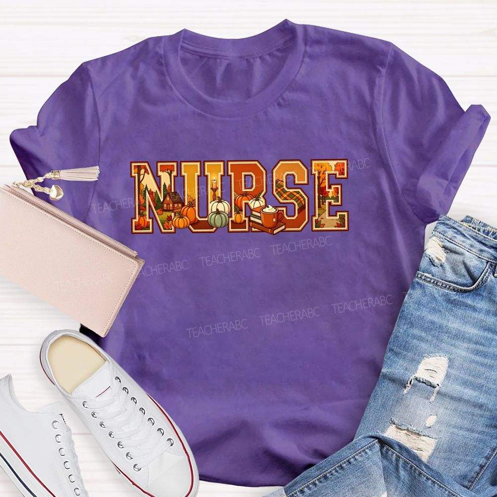 Pumpkins Fall Scenes And Proud Nurse T-shirt