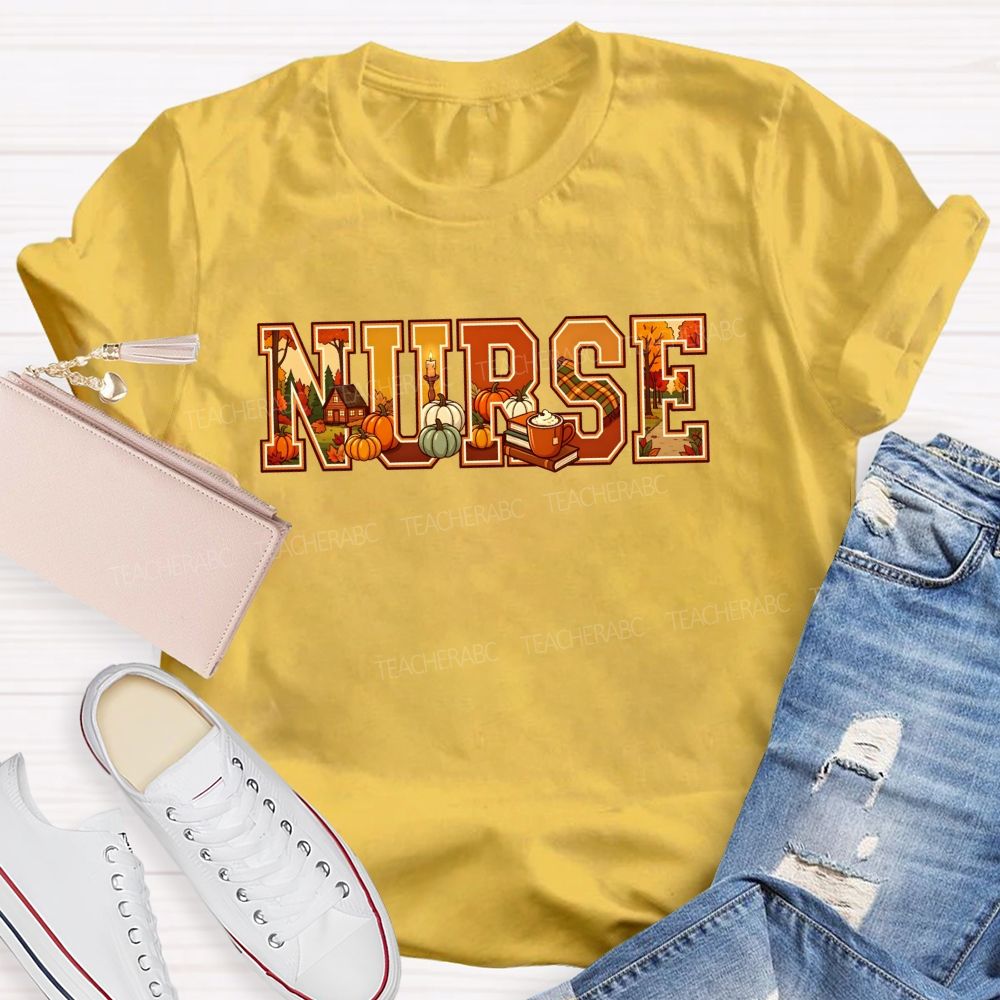 Pumpkins Fall Scenes And Proud Nurse T-shirt