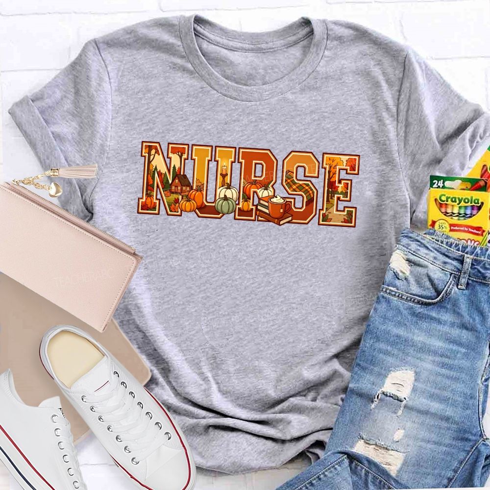 Pumpkins Fall Scenes And Proud Nurse T-shirt