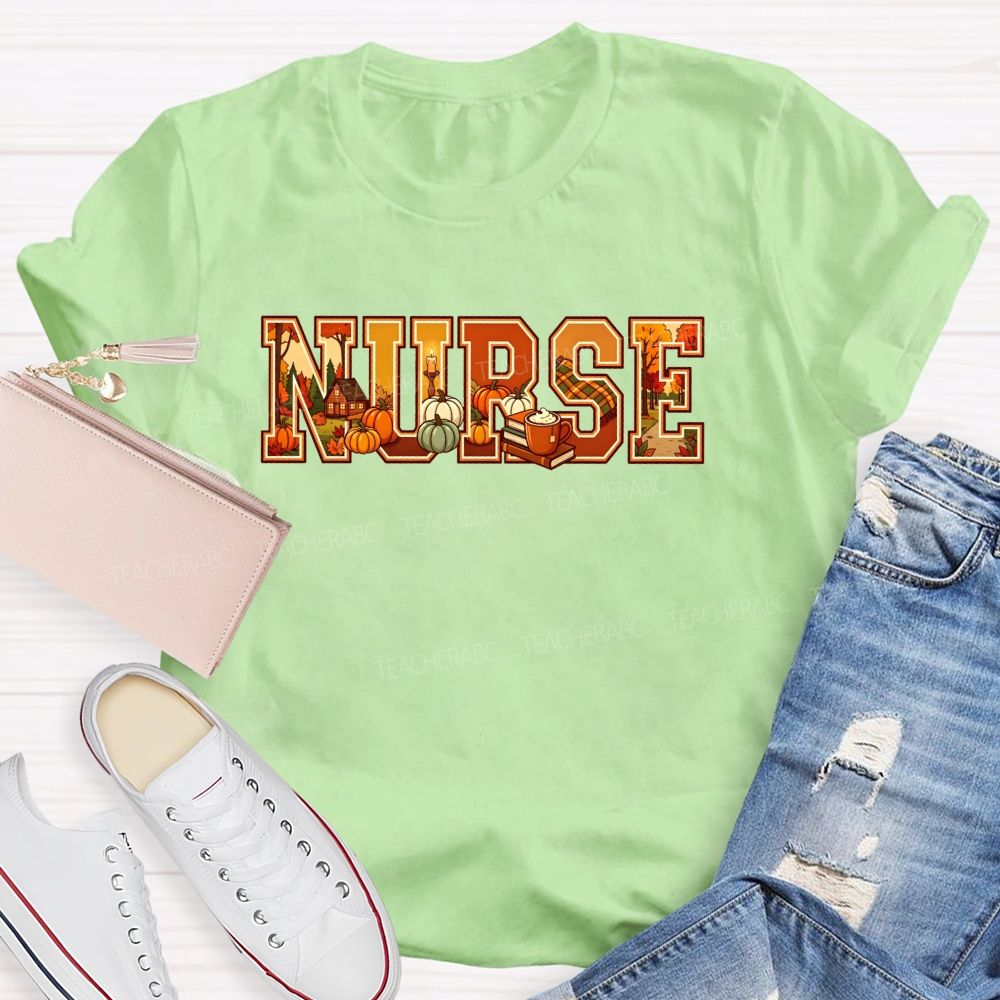 Pumpkins Fall Scenes And Proud Nurse T-shirt