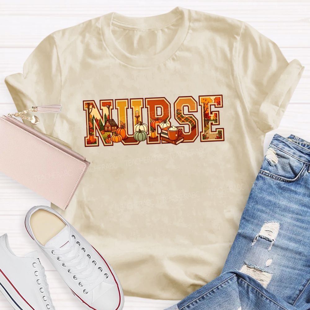 Pumpkins Fall Scenes And Proud Nurse T-shirt