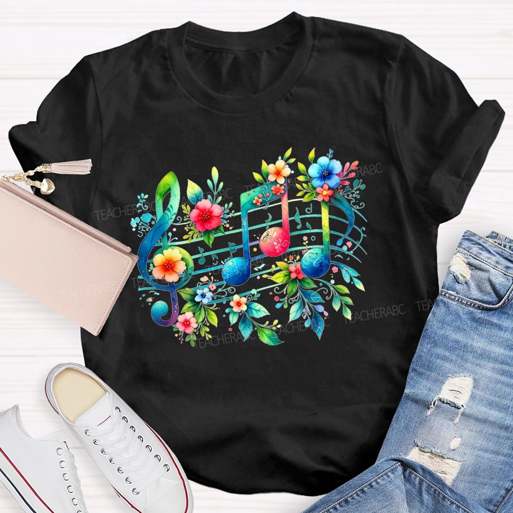 Where Beautiful Flowers Meet Beautiful Music Teacher T-shirt