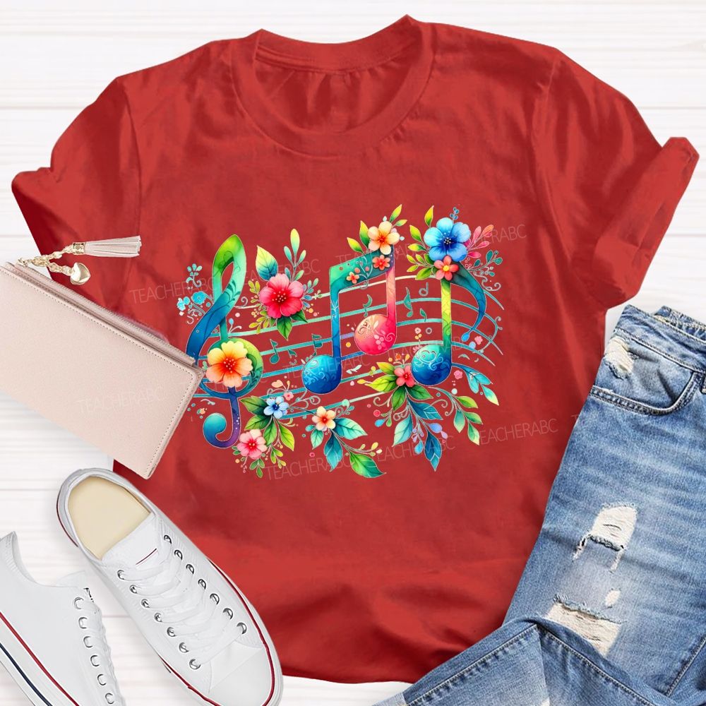 Where Beautiful Flowers Meet Beautiful Music Teacher T-shirt