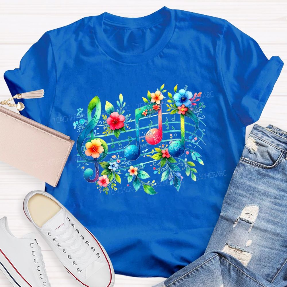 Where Beautiful Flowers Meet Beautiful Music Teacher T-shirt