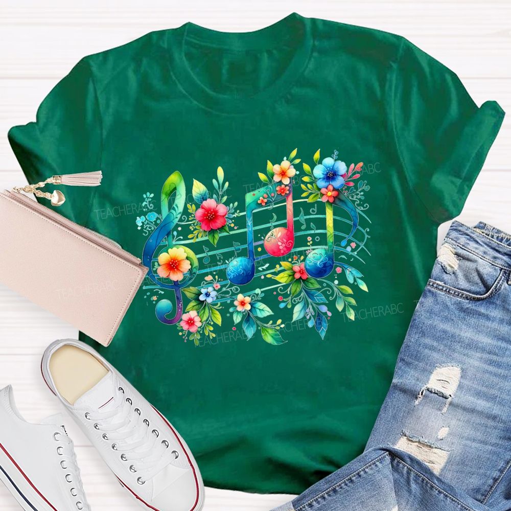 Where Beautiful Flowers Meet Beautiful Music Teacher T-shirt