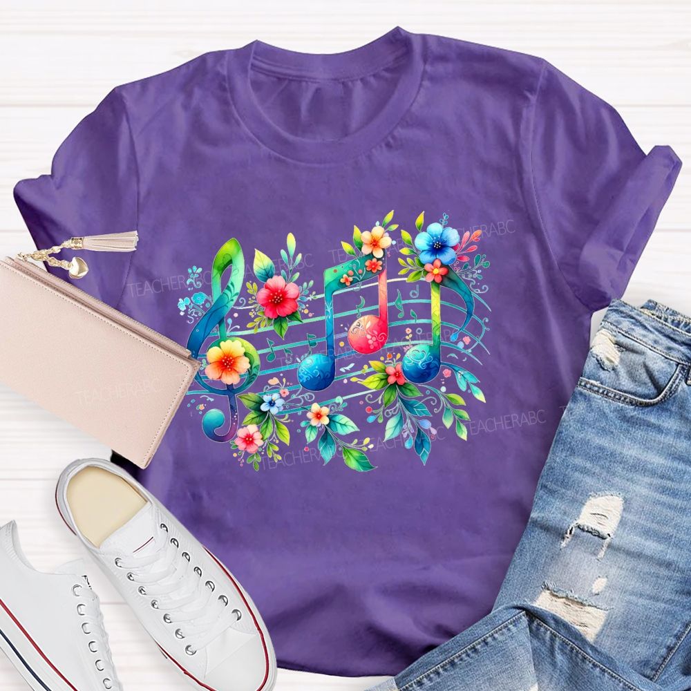 Where Beautiful Flowers Meet Beautiful Music Teacher T-shirt