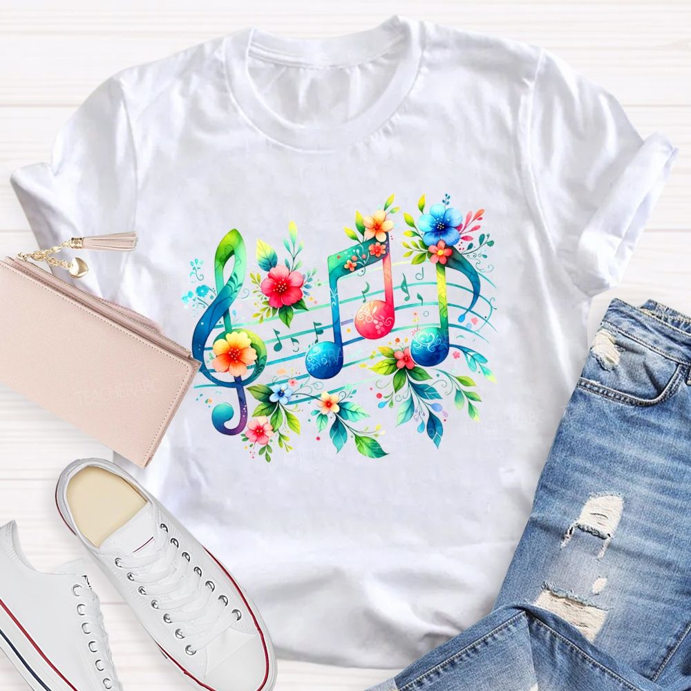 Where Beautiful Flowers Meet Beautiful Music Teacher T-shirt
