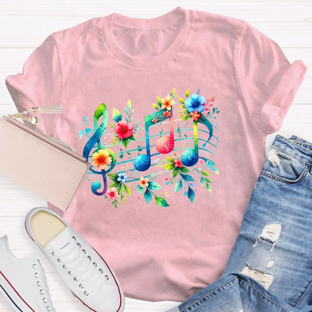 Where Beautiful Flowers Meet Beautiful Music Teacher T-shirt