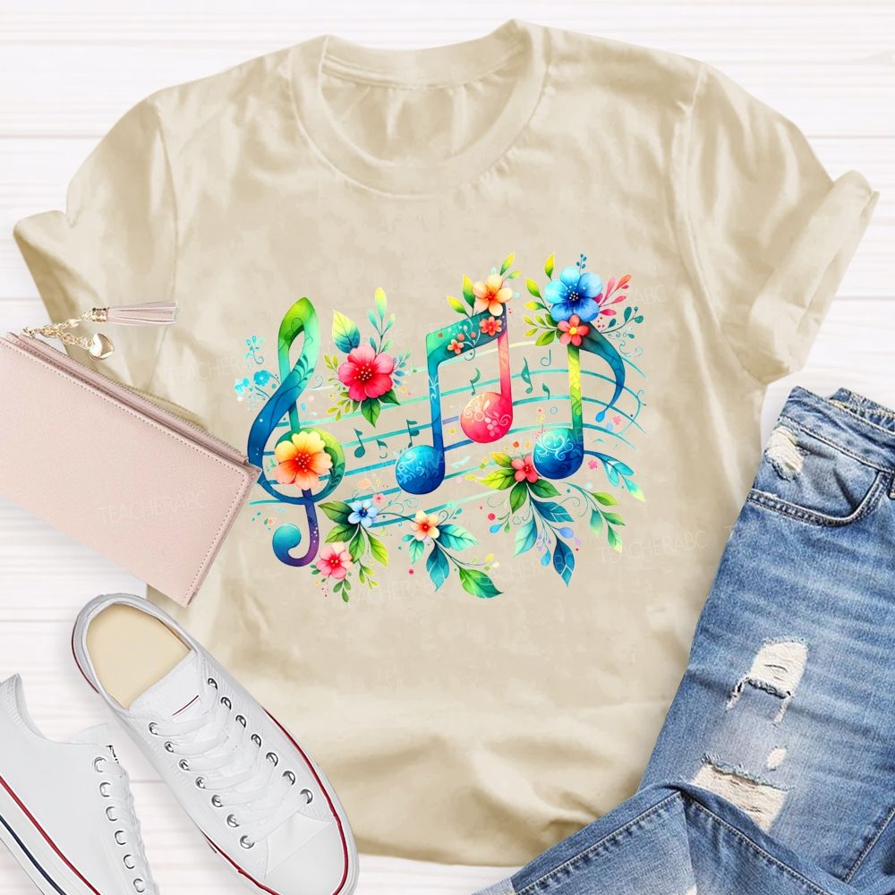 Where Beautiful Flowers Meet Beautiful Music Teacher T-shirt