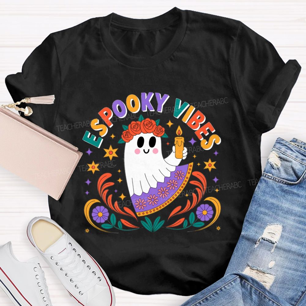 Espooky Vibes Halloween Spanish‑Style Halloween Fall Teacher T-shirt