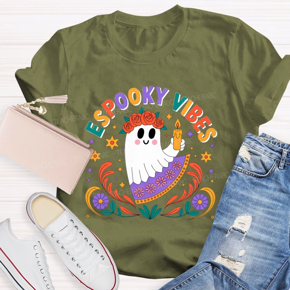 Espooky Vibes Halloween Spanish‑Style Halloween Fall Teacher T-shirt