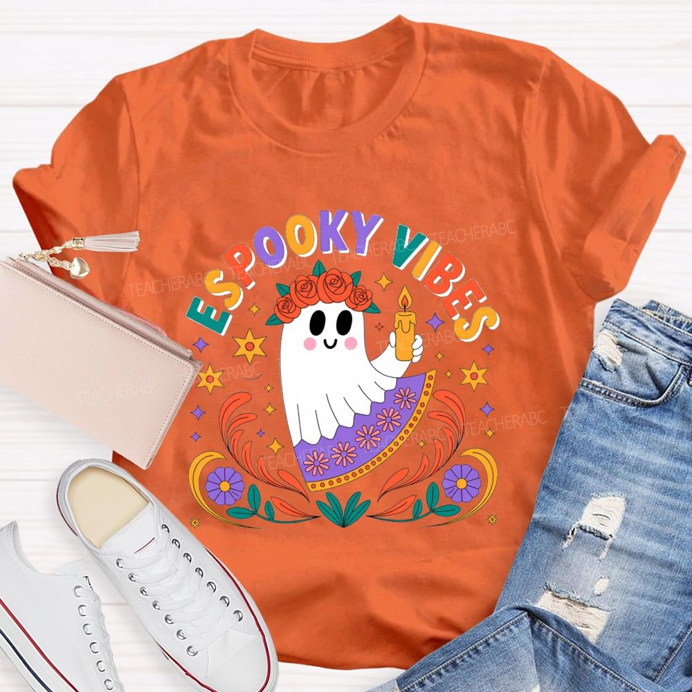 Espooky Vibes Halloween Spanish‑Style Halloween Fall Teacher T-shirt
