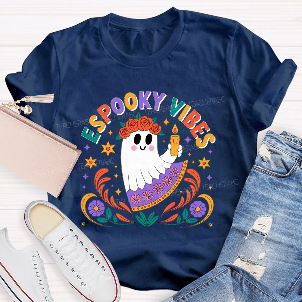 Espooky Vibes Halloween Spanish‑Style Halloween Fall Teacher T-shirt