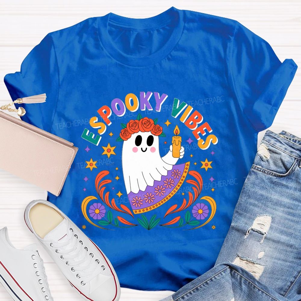 Espooky Vibes Halloween Spanish‑Style Halloween Fall Teacher T-shirt