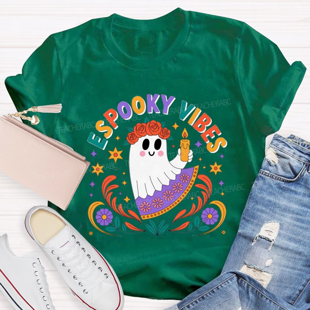Espooky Vibes Halloween Spanish‑Style Halloween Fall Teacher T-shirt
