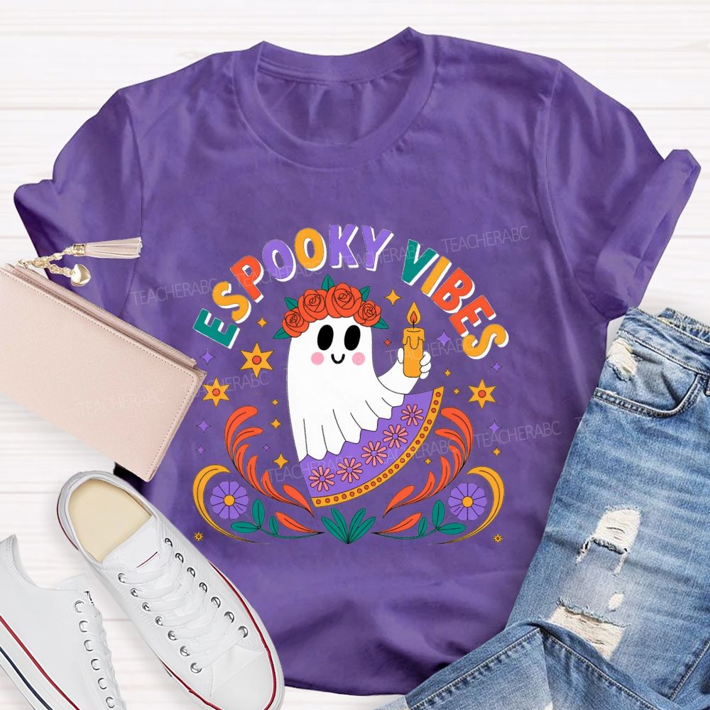 Espooky Vibes Halloween Spanish‑Style Halloween Fall Teacher T-shirt