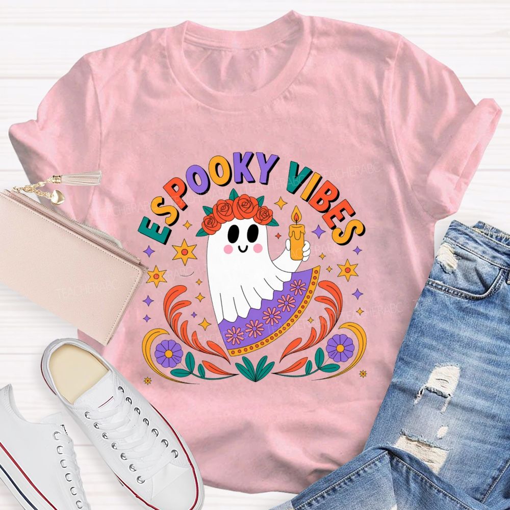 Espooky Vibes Halloween Spanish‑Style Halloween Fall Teacher T-shirt