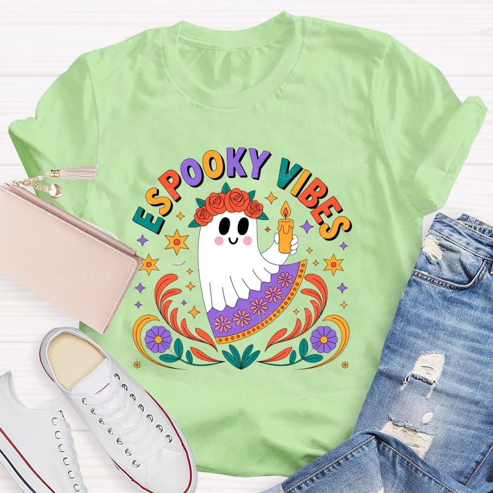 Espooky Vibes Halloween Spanish‑Style Halloween Fall Teacher T-shirt