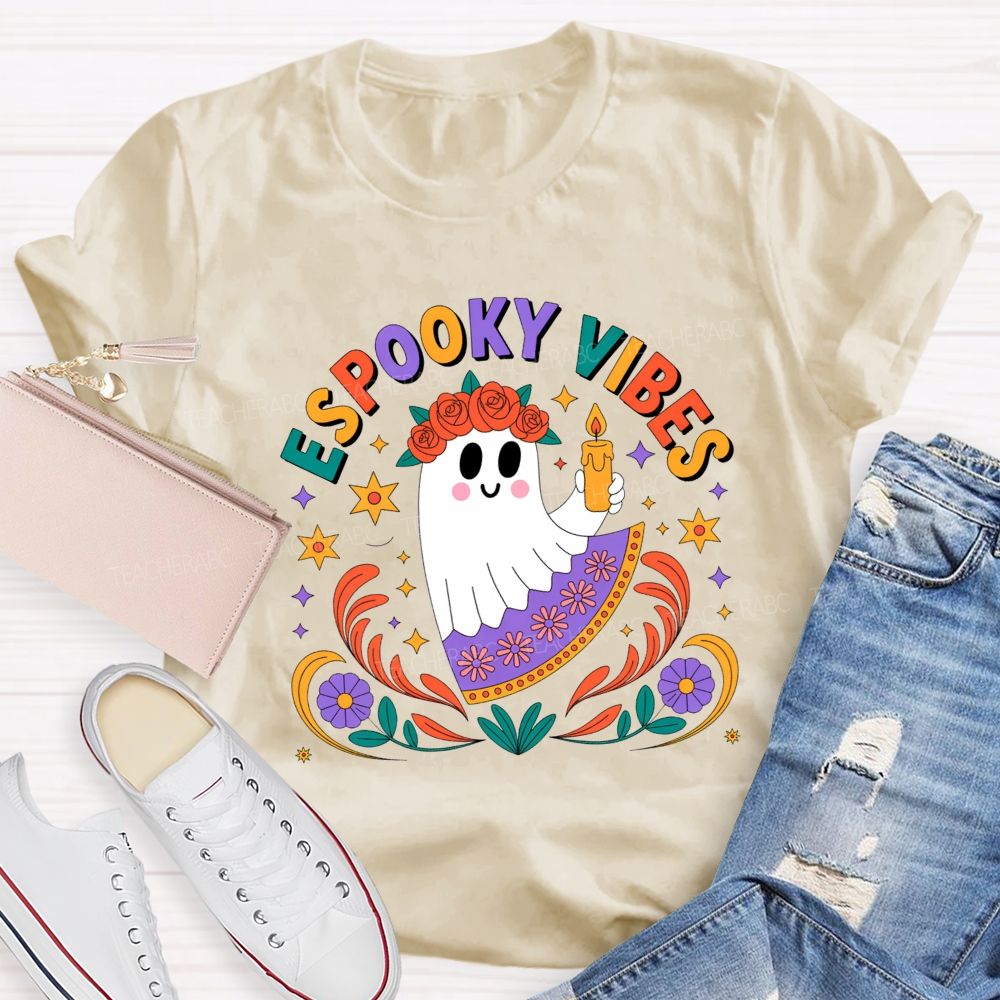 Espooky Vibes Halloween Spanish‑Style Halloween Fall Teacher T-shirt