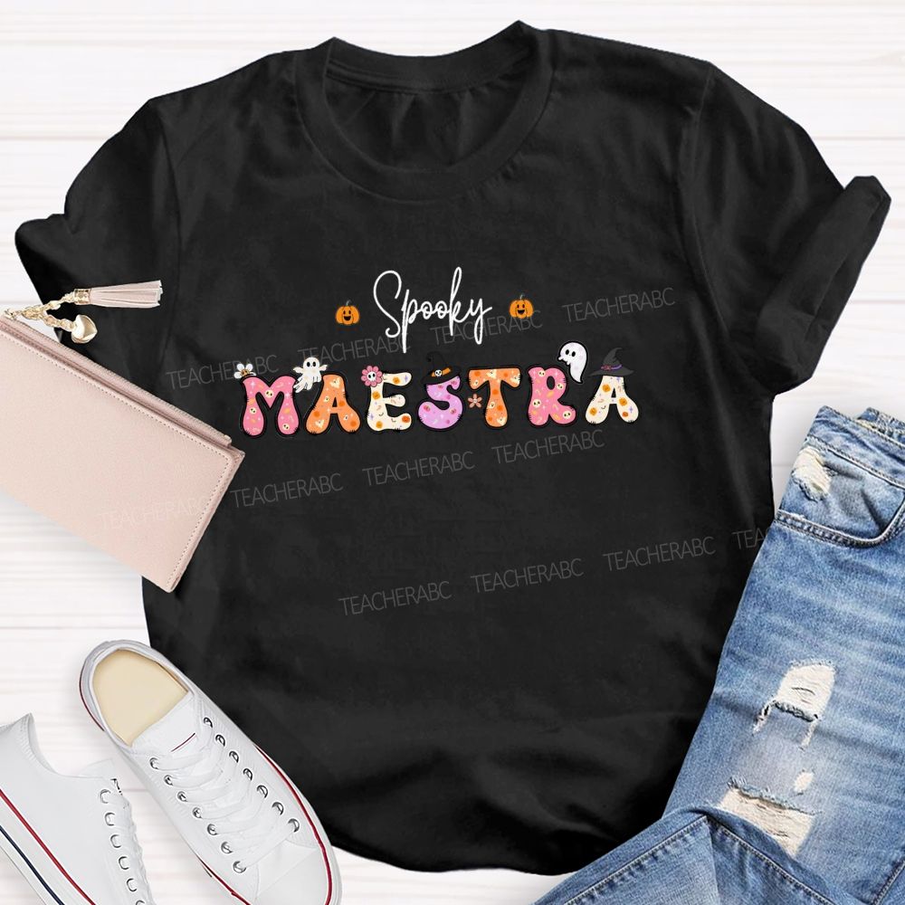 Spooky Maestra Halloween Bilingual Spanish Teacher Fall T-shirt