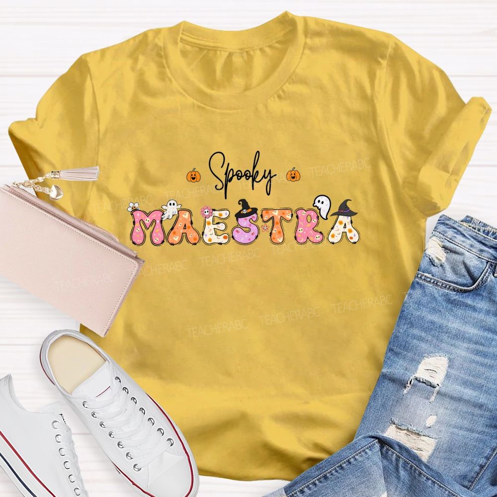 Spooky Maestra Halloween Bilingual Spanish Teacher Fall T-shirt