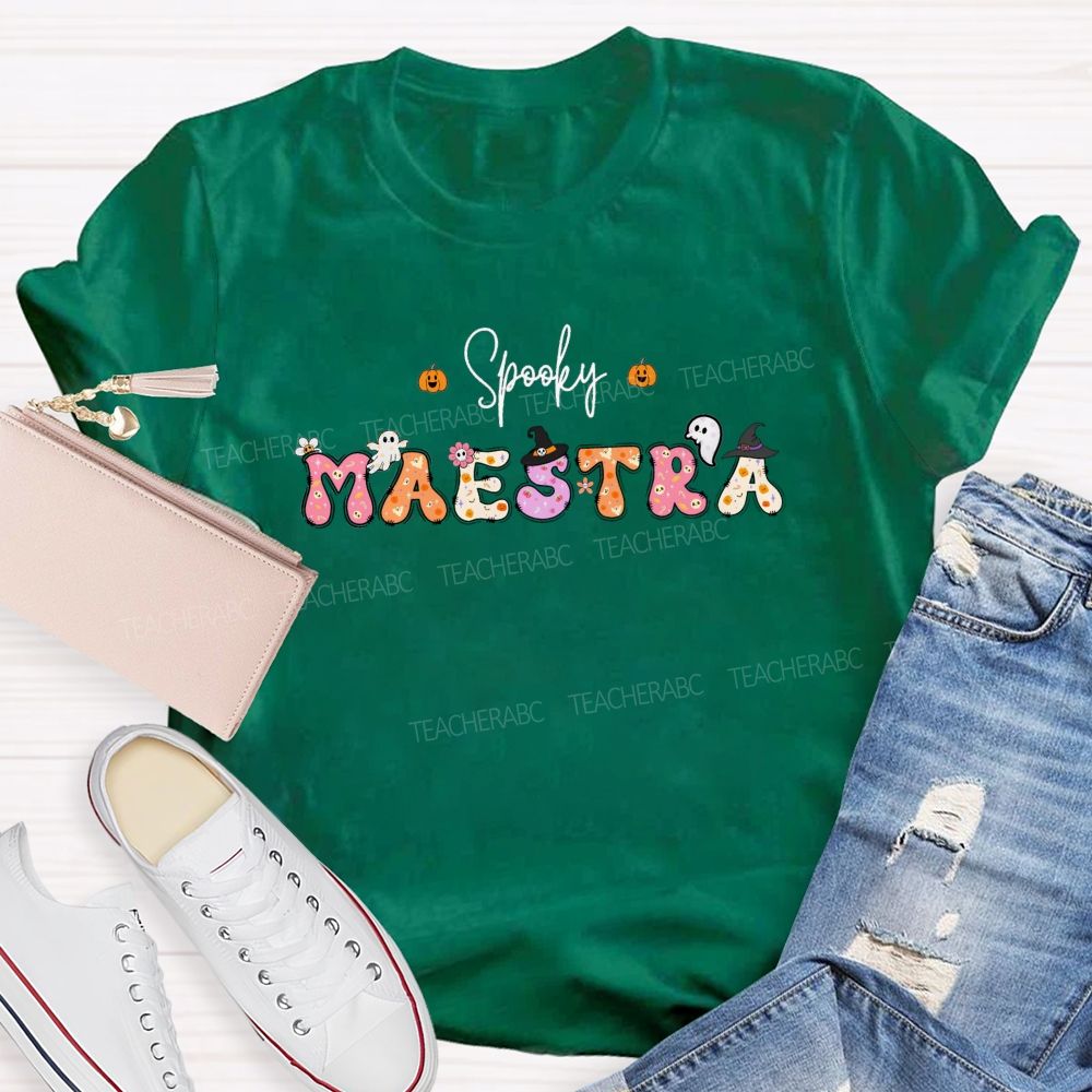 Spooky Maestra Halloween Bilingual Spanish Teacher Fall T-shirt