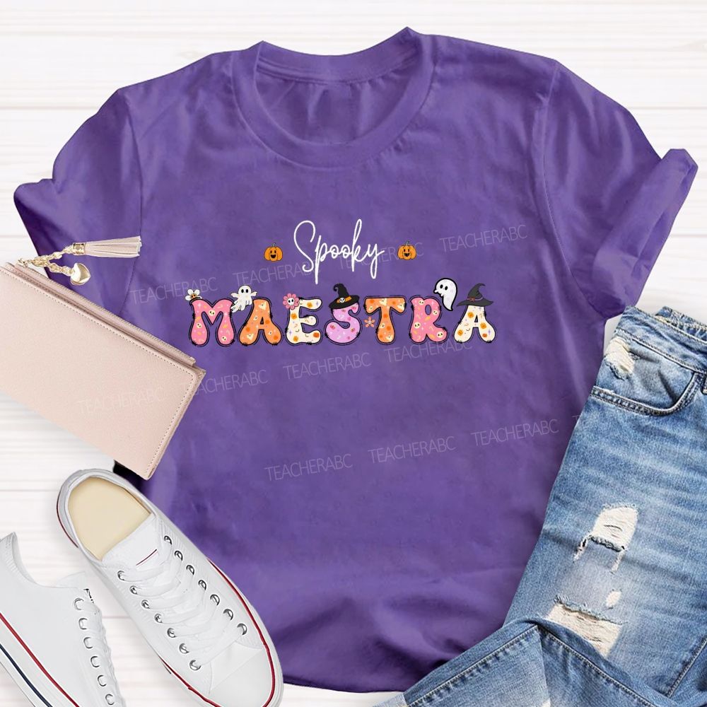 Spooky Maestra Halloween Bilingual Spanish Teacher Fall T-shirt