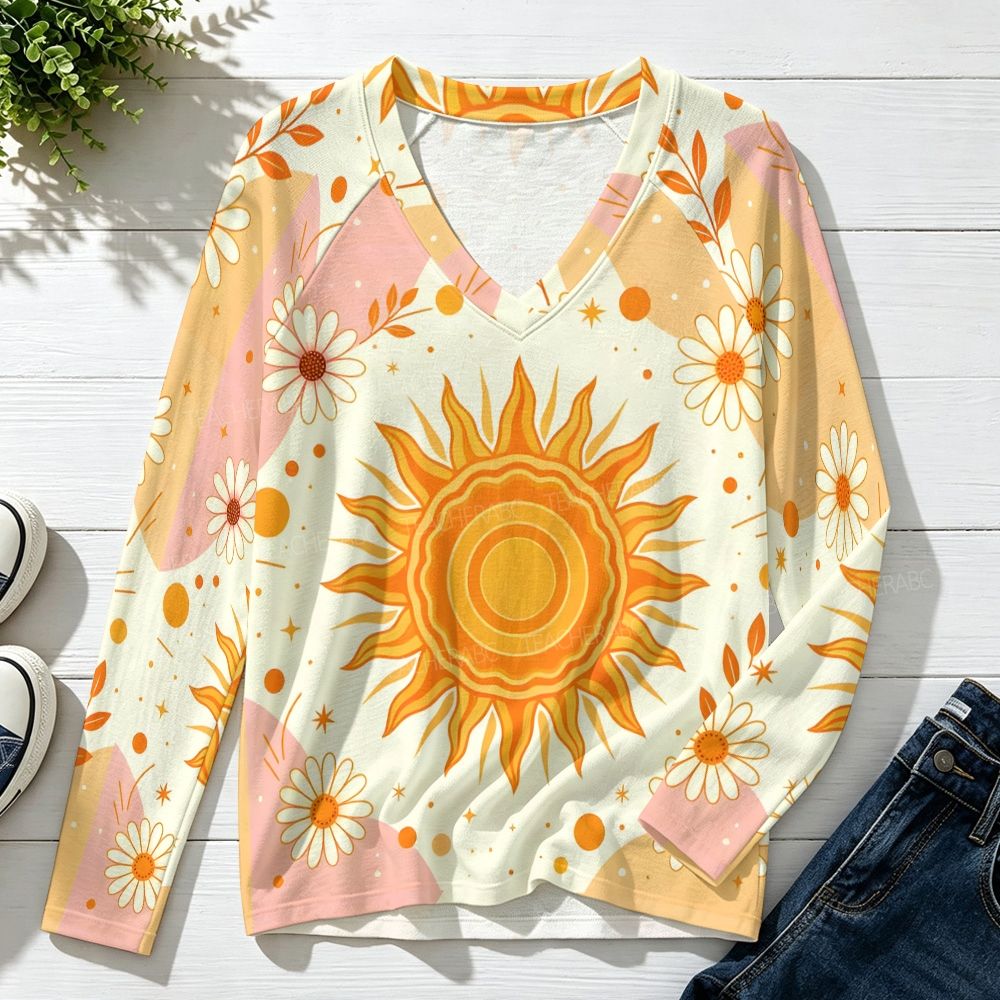 Be Sunshine Raglan V-Neck Long Sleeve Top