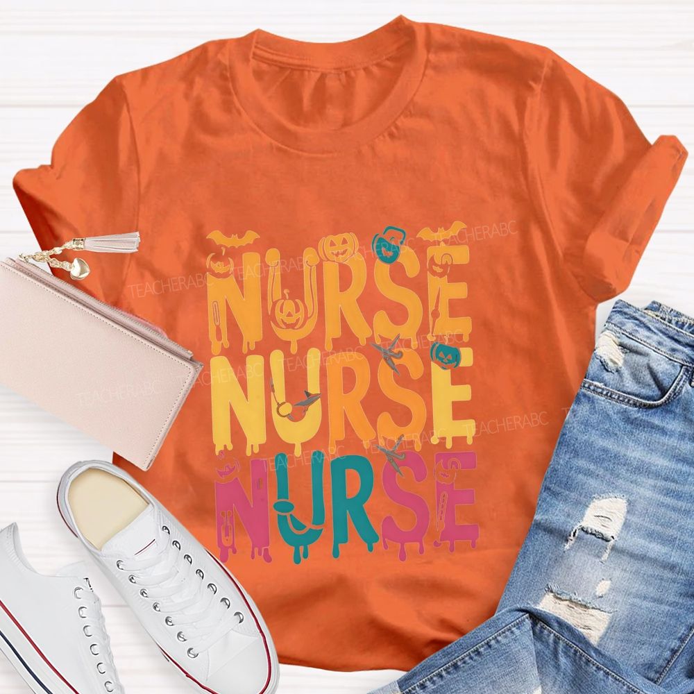 Nurse Halloween Vibes Pumpkin And Spooky Fall Nursing T-shirt